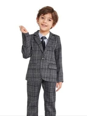 NWT BoysGray Plaid Single-Button Blazer